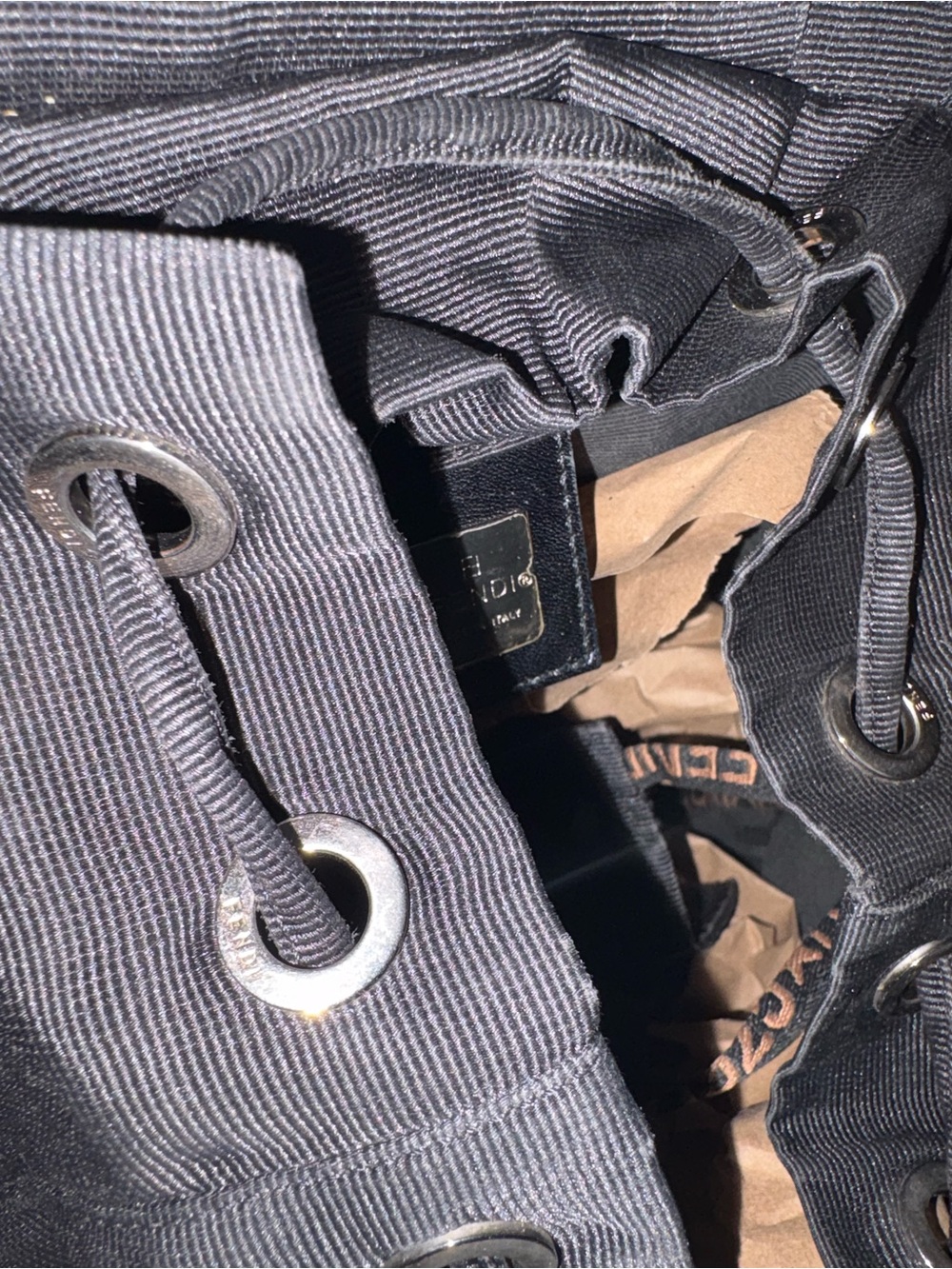 Fendi Black Nylon Logo Drawstring Backpack Vintage - Picture 11 of 11